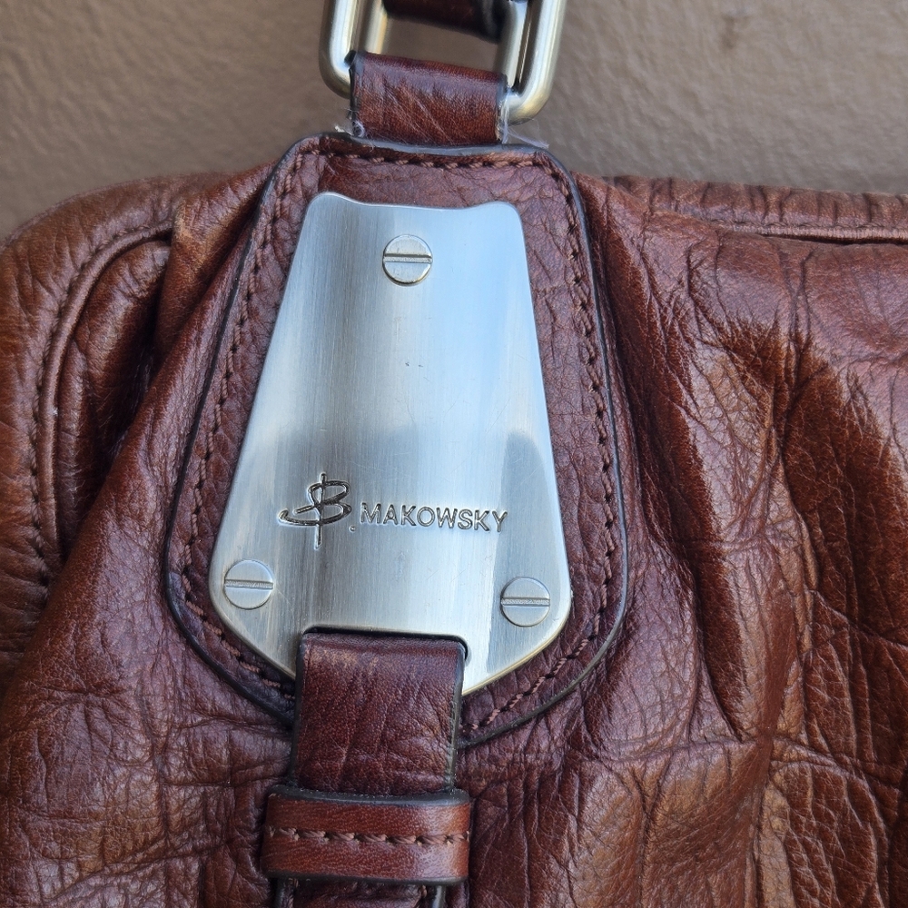 B. Makowsky Brown Leather Hobo Snake Animal Skin Shoulder Bag - Picture 10 of 16